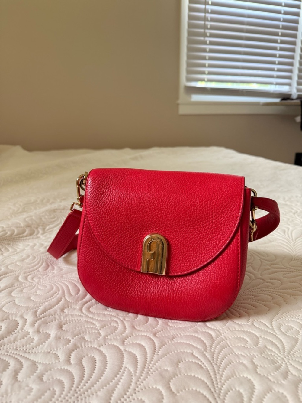 FURLA Sleek Fragola Red Leather Crossbody Bag